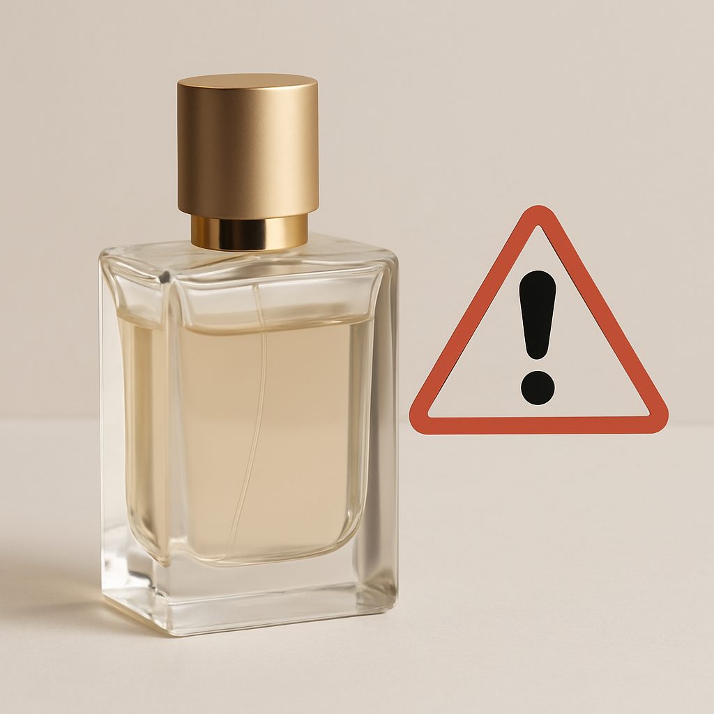 Bottle of perfume with hazard sign